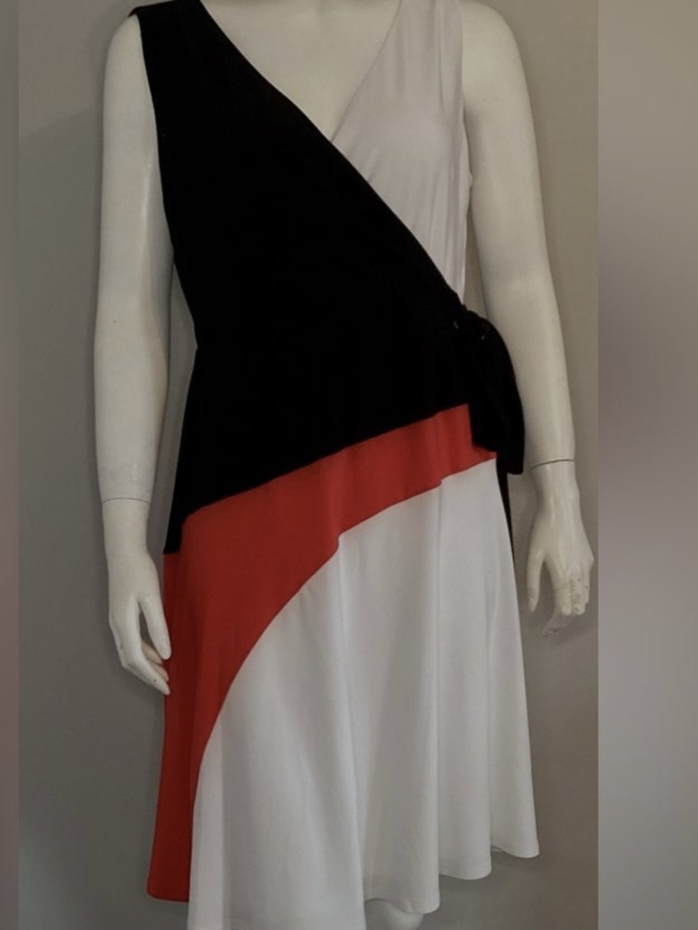 Joseph Ribkoff One-Shoulder Colorblock Dress in Black, Red and White
